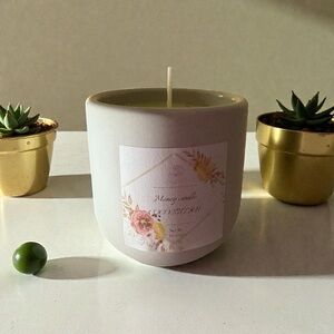 Money Candle 16oz lavender and vanilla in a handmade containers